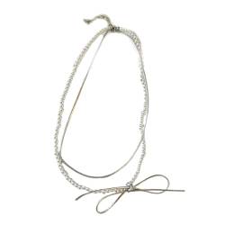 QUEENYARD Elegante, doppellagige Leder-Halskette mit Schleife, Halsband, perfekt für den täglichen Gebrauch, 35cm/40cm/5cm, Kunstperlen von QUEENYARD