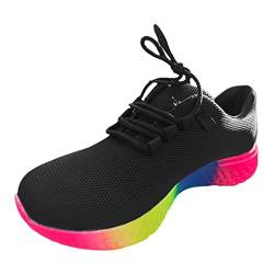 2023 frühjahr Europäische Und Amerikanische Große Regenbogen Niedrigen Elastischen Einzelnen Schuh Frauen Casual Dicke Sohle Spitze Up Gestrickte Sport Schuhe Damenschuhe 43 Sneaker (Black, 39) von QUINTRA