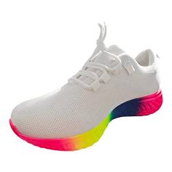 2023 frühjahr Europäische Und Amerikanische Große Regenbogen Niedrigen Elastischen Einzelnen Schuh Frauen Casual Dicke Sohle Spitze Up Gestrickte Sport Schuhe Damenschuhe 43 Sneaker (White, 37) von QUINTRA