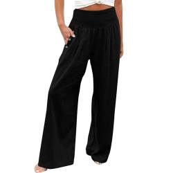 QUINTRA Damen-Hosen mit hoher Taille und Pailletten, locker drapiert, weites Bein, modische Freizeithose Jeanshose Mit Glitzer (Black, XL) von QUINTRA
