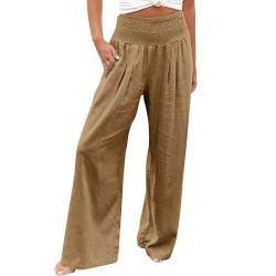 QUINTRA Damen-Hosen mit hoher Taille und Pailletten, locker drapiert, weites Bein, modische Freizeithose Jeanshose Mit Glitzer (Khaki, L) von QUINTRA