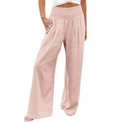 QUINTRA Damen-Hosen mit hoher Taille und Pailletten, locker drapiert, weites Bein, modische Freizeithose Jeanshose Mit Glitzer (Pink, M) von QUINTRA