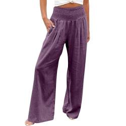 QUINTRA Damen-Hosen mit hoher Taille und Pailletten, locker drapiert, weites Bein, modische Freizeithose Jeanshose Mit Glitzer (Purple, L) von QUINTRA