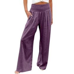 QUINTRA Damen-Hosen mit hoher Taille und Pailletten, locker drapiert, weites Bein, modische Freizeithose Jeanshose Mit Glitzer (Purple, M) von QUINTRA