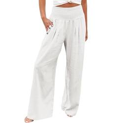 QUINTRA Damen-Hosen mit hoher Taille und Pailletten, locker drapiert, weites Bein, modische Freizeithose Jeanshose Mit Glitzer (White, S) von QUINTRA