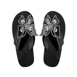 QUINTRA Damen Schmetterling Flache Sandalen Offene Zehe Casual Thong SSandal Outdoor Sommer Strand Kleid Schuhe (Black, 36) von QUINTRA