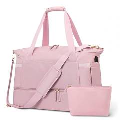 Sporttasche für Damen, 37 l, Sport-Reisetasche mit USB-Ladeanschluss, Übernachtungstasche Reise Taschen Herren (Pink, One Size) von QUINTRA