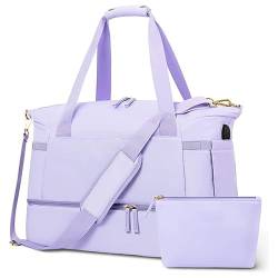 Sporttasche für Damen, 37 l, Sport-Reisetasche mit USB-Ladeanschluss, Übernachtungstasche Reise Taschen Herren (Purple, One Size) von QUINTRA