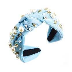 Stirnband Damen Diamond Pearl Denim Stoff Stirnband High Head Haarschmuck Stirnbänder Mädchen Kinder (Light Blue, One Size) von QUINTRA