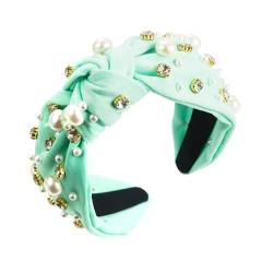 Stirnband Damen Diamond Pearl Denim Stoff Stirnband High Head Haarschmuck Stirnbänder Mädchen Kinder (Mint Green, One Size) von QUINTRA