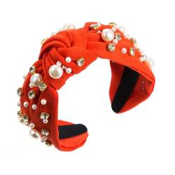 Stirnband Damen Diamond Pearl Denim Stoff Stirnband High Head Haarschmuck Stirnbänder Mädchen Kinder (Orange, One Size) von QUINTRA