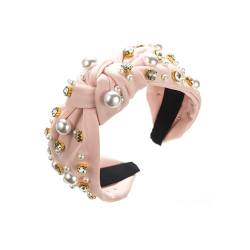 Stirnband Damen Diamond Pearl Denim Stoff Stirnband High Head Haarschmuck Stirnbänder Mädchen Kinder (Pink, One Size) von QUINTRA