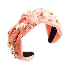 Stirnband Damen Diamond Pearl Denim Stoff Stirnband High Head Haarschmuck Stirnbänder Mädchen Kinder (Rose Gold, One Size) von QUINTRA