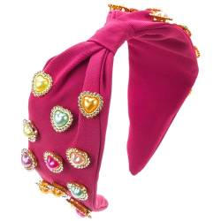 Valentinstag-Stirnband für Frauen, Liebes-Herz-Stirnband, Kristall-Strass-Knoten-Stirnband, rotes breites Knoten-Stirnband, Valentinstag-Haar-Accessoires, Geschenke Haarband Kurze (Hot Pink, One Size) von QUINTRA