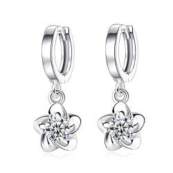 QUKE 12mm Creole Tropfen Baumeln Ohrhänger LeverBack 7mm Zirkonia Kristall Pflaumenblüte Blume Form Ohrringe Für Frauen Mädchen von QUKE