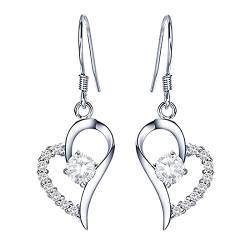 QUKE 925 Sterling Silber Herz Shape Zirkonia Kristall Ohrhänger hängend Ohrringe Damen Modeschmuck von QUKE