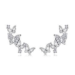 QUKE 925 Sterling Silber Zirkonia Kristall 3D Schmetterling Design Ear Cuff Braut Ohrstecker Ohrringe von QUKE