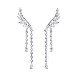 QUKE Damen 925 Sterling Silber Weiß Zirkonia Kristall Ear Cuff Ohrstecker Ohrringe Dangly Ohrhänger hängend Ohrringe von QUKE