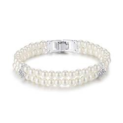 QUKE Elegante simulierte Süßwasser Perle Armband Cubic Zirkonia Kristall Double-Layer Armbänder für Frauen Mädchen Schmuck Geschenk von QUKE