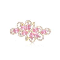 QUKE Luxus Gold Bogen Form Rosa Kubischer Zirkon Kristall Braut Hochzeit Broschen Pin Schmuck für Frauen Mädchen von QUKE