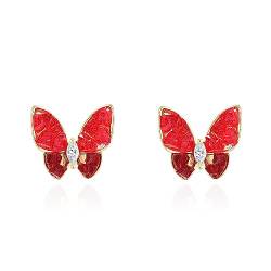 QUKE Rote Schmetterling Form Golden Pierced Ohrstecker Ohrstecker für Frauen Mädchen von QUKE