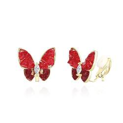 QUKE Rote Schmetterling Form Shell Clip auf Ohrringe Goldene nicht durchbohrte Ohrstecker für Frauen Mädchen von QUKE