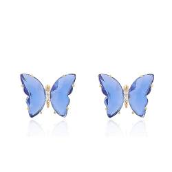 QUKE Schmetterling Form Blau Kristall Gold Ohrstecker Pierced Ohrringe für Frauen Mädchen von QUKE