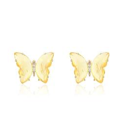 QUKE Schmetterling Form Gelb Kristall Gold Ohrstecker Pierced Ohrringe für Frauen Mädchen von QUKE