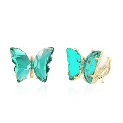 QUKE Schmetterling Form Grün Kristall Ohrclips Ohrstecker Ohrringe Gold Nicht Durchbohrt Ohrstecker für Frauen Mädchen von QUKE