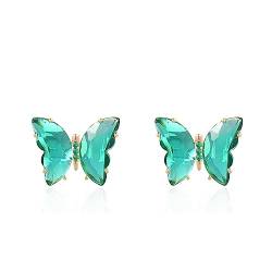 QUKE Schmetterling Form Grün Kristall Ohrstecker Ohrringe Gold Durchbohrt Ohrstecker für Frauen Mädchen von QUKE