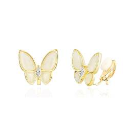 QUKE Schmetterling Form Simuliert Opal Ohrclips Ohrstecker Ohrringe Nicht Durchbohrt Katzenaugenstein Gold Ohrstecker für Frauen Mädchen von QUKE