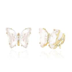QUKE Schmetterling Form Transparent Kristall Ohrclips Ohrstecker Ohrringe Gold Nicht Durchbohrt Ohrstecker für Frauen Mädchen von QUKE