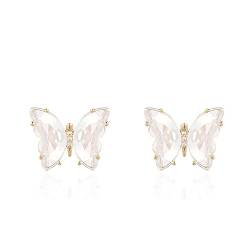 QUKE Schmetterling Form Transparent Kristall Ohrstecker Ohrringe Gold Durchbohrt Ohrstecker für Frauen Mädchen von QUKE