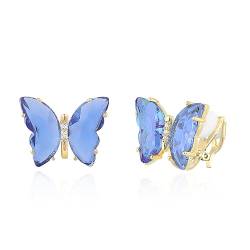 QUKE Schmetterling Form blau Kristall Clip auf Ohrringe Gold nicht durchbohrt Ohren für Frauen Mädchen von QUKE