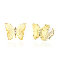 QUKE Schmetterling Form gelben Kristall Clip auf Ohrringe Gold nicht durchbohrt Ohren für Frauen Mädchen von QUKE