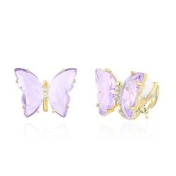 QUKE Schmetterling Form lila Kristall Clip auf Ohrringe Gold nicht durchbohrt Ohren für Frauen Mädchen von QUKE