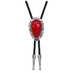 QUKE Stone Bolo Krawatte Native Western Cowboy Handmade Genunie Leder Bola Krawatte Krawatte für Herren Damen, rot von QUKE