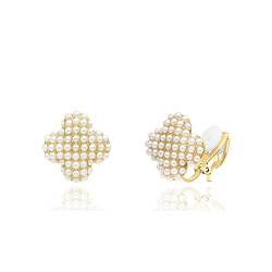 QUKE vierblättrige Kleeblatt Form simulierte Perle goldenen Clip auf Ohrringe nicht durchbohrt Ohrringe für Frauen Mädchen von QUKE
