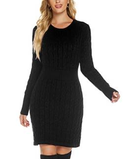 QUNERY Damen Pullover Kleid Elegant Strickkleid Casual Langarm Winterkleid Einfarbig Rollkragen High Stretch Jumper für Winter C-Black L von QUNERY