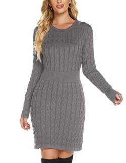 QUNERY Damen Pullover Kleid Elegant Strickkleid Casual Langarm Winterkleid Einfarbig Rollkragen High Stretch Jumper für Winter C-Grey XL von QUNERY