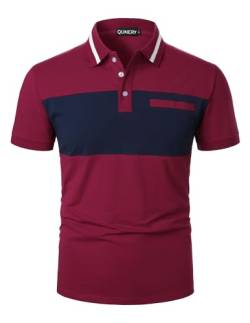 QUNERY Herren Polo Shirt Kurzarm Farbblock Regular Fit Golf Poloshirt Sommer Atmungsaktives Tshirt Burgunderrot und Marineblau L von QUNERY