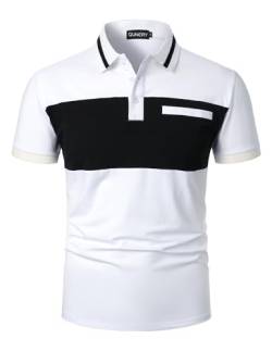 QUNERY Herren Polo Shirt Kurzarm Farbblock Regular Fit Golf Poloshirt Sommer Atmungsaktives Tshirt weiß und Schwarz M von QUNERY