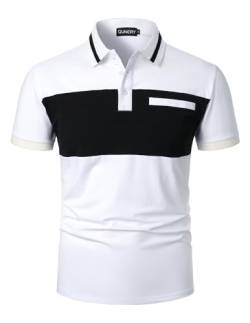 QUNERY Herren Polo Shirt Kurzarm Farbblock Regular Fit Golf Poloshirt Sommer Atmungsaktives Tshirt weiß und Schwarz S von QUNERY