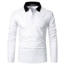 QUNERY Herren Poloshirt Langarm Stretch Regular Fit Männer Hemden mit Geripptem Kragen und Print Poloshirt Golf Weiss XL von QUNERY