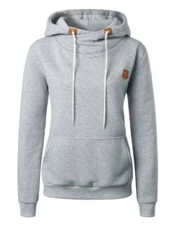 QUNERY Kapuzenpullover Damen Hoodie Sweatjacke Damen mit Kapuze Einfarbig Sweatshirt Oberteile Pulli mit Reissverschluss A-Hellgrau XL von QUNERY