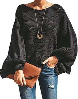 QUNERY Strickpullover Damen Winterpullover Knitted Rundhals Lose Pulli Damen Oversize Fledermausärmel Strickpulli Sweater Herbst Grobstrickpullover Langarmshirt Schwarz XL von QUNERY