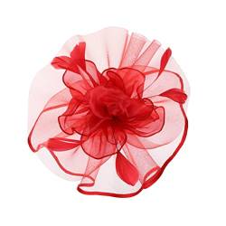 Damenhüte, 1 Stück, Fascinator-Stirnband, Netzbänder, Kopfschmuck, Vintage-Stirnband, Tea-Party-Kopfbedeckung für Hochzeit, Cocktailparty, lila Brautschleier, Brautschleier (Farbe: Rot, Größe: 30 x von QUNINE