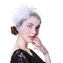 Hochzeits-Kopfschmuck, Fascinator, Hut für Frauen, Teeparty, weißes Stirnband, Hochzeit, Cocktail, Blume, Netzfedern, Haarspange, Hochzeits-Haarschmuck von QUNINE