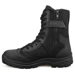 QUNLON Einsatzstiefel Herren Kampfstiefel Komfort Springerstiefel Militär Stiefel mit Reissverschluss Tactical Boots Schwarz SN307-37EU von QUNLON