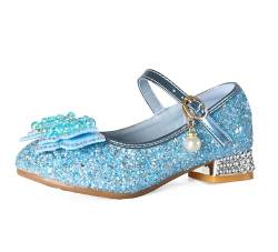 QUNUNOIRE-Prinzessin Schuhe Mädchen Glitzer Schuhe Kinder Stöckelschuhe Mädchen Pailletten Prinzessin Cosplay Schuhe Partys Hochzeiten Sandalen Elegante Mädchen Schuhe Blau 28 EU von QUNUNOIRE